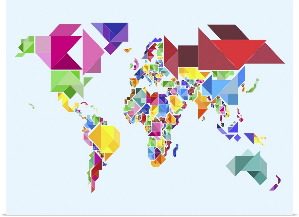 Abstract Tangram Map of the World. The Tangram is a Chinese dissection puzzle, consisting of seven flat shapes, called tan...