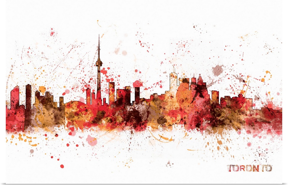 Contemporary piece of artwork of the Toronto skyline made of colorful paint splashes.