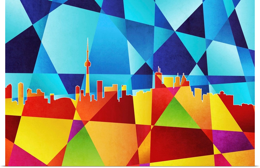 Contemporary artwork of a geometric and prismatic skyline of Toronto.