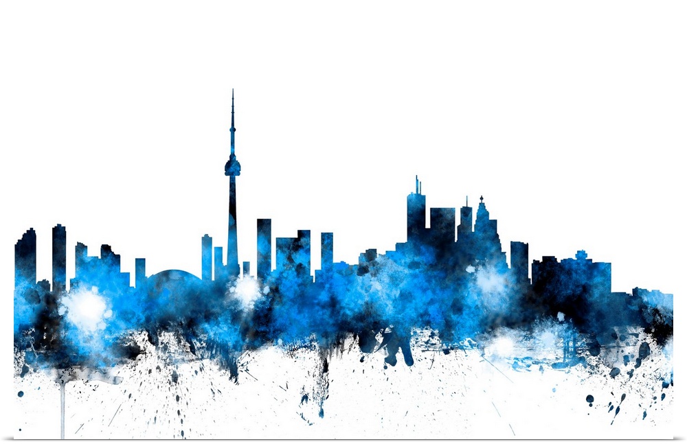 Watercolor artwork of the Toronto skyline against a white background.