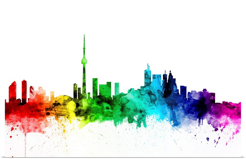 Watercolor art print of the skyline of Toronto, Canada.