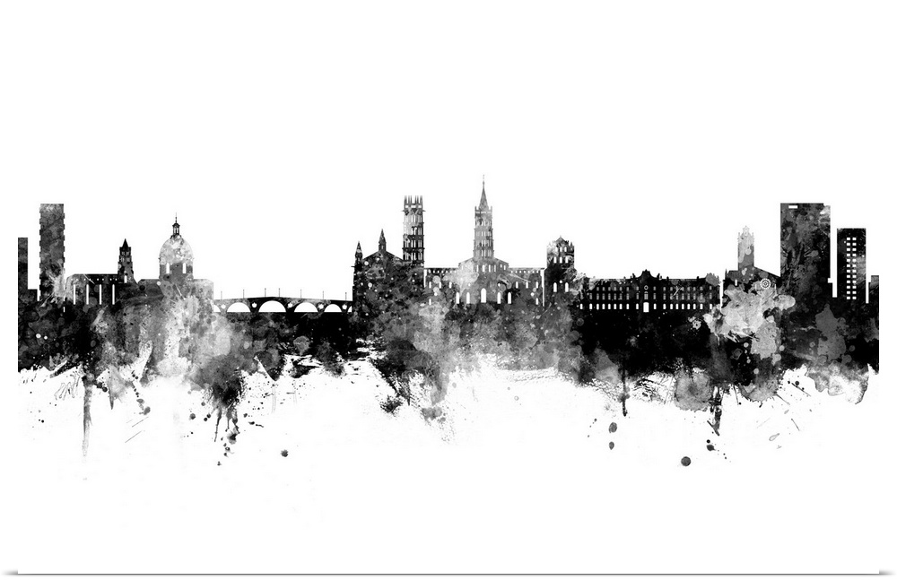 Watercolor art print of the skyline of Toulouse, France