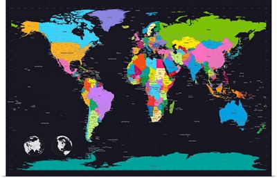 Traditional world map on black background