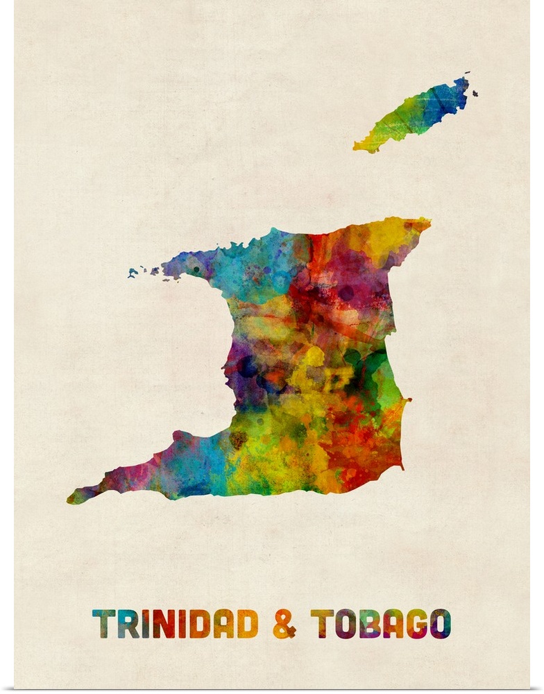 A watercolor map of Trinidad and Tobago