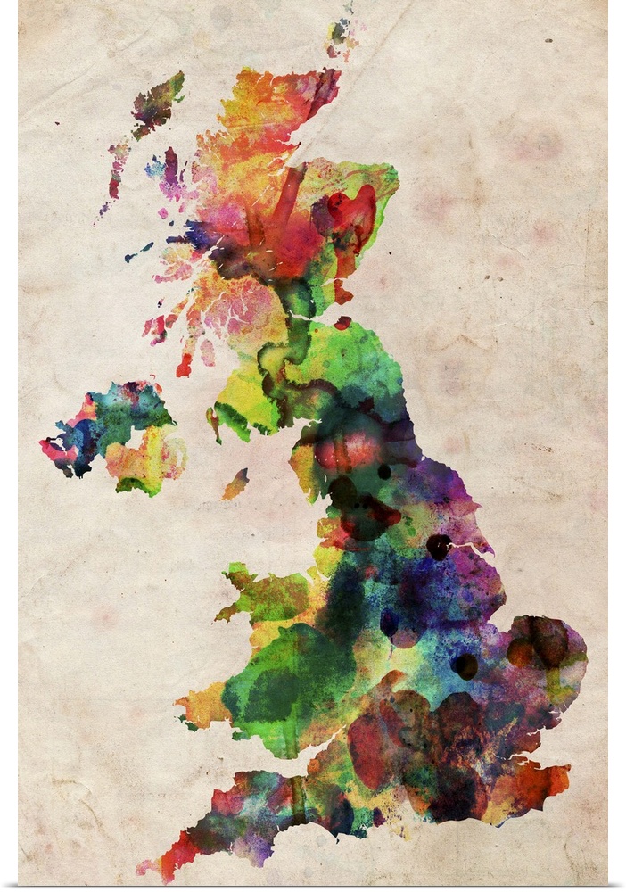Watercolor Map of the United Kingdom (UK, Great Britain)