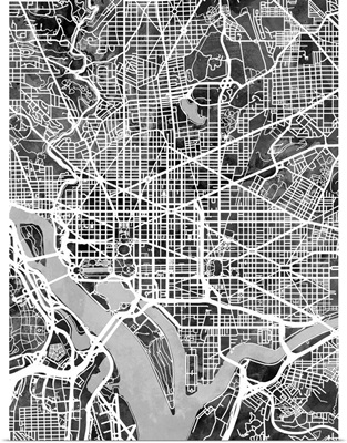 Washington DC Street Map, Black and White