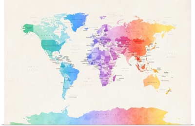 Watercolour Political Map of the World