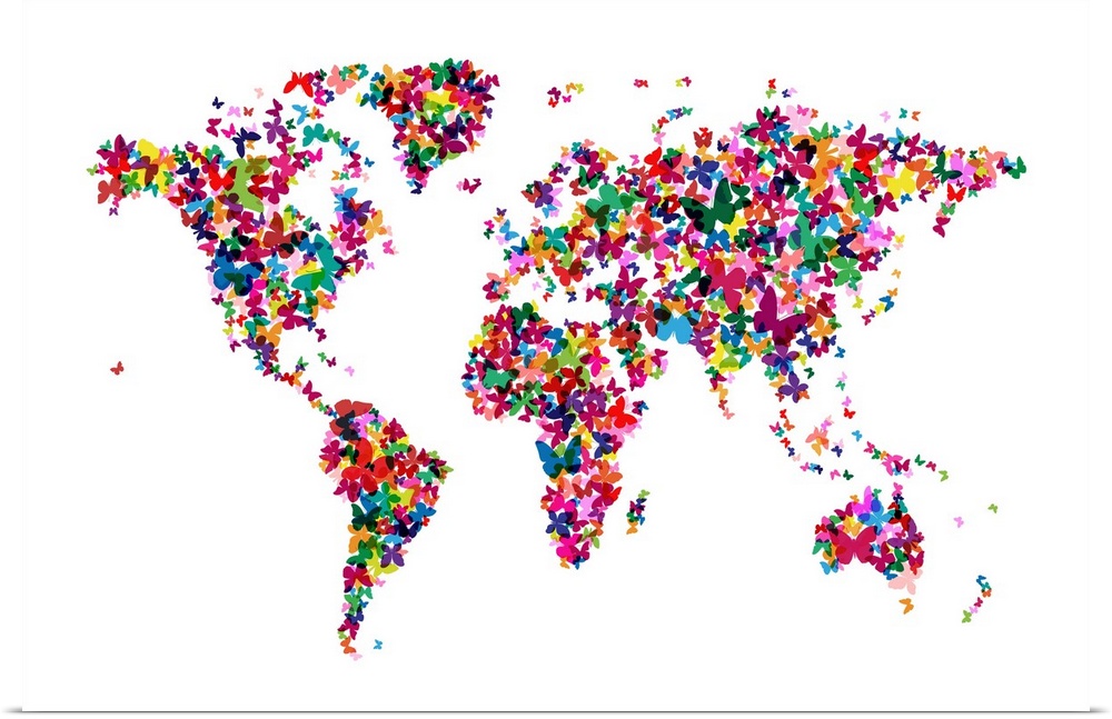 World Art map made up of Butterflies