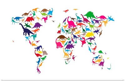 World Map Dinosaurs, Multicolor