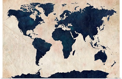 World Map Distressed Navy