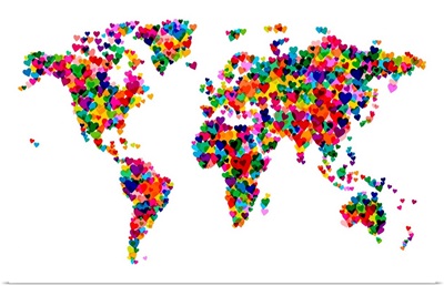 World Map Hearts, Multicolor on White