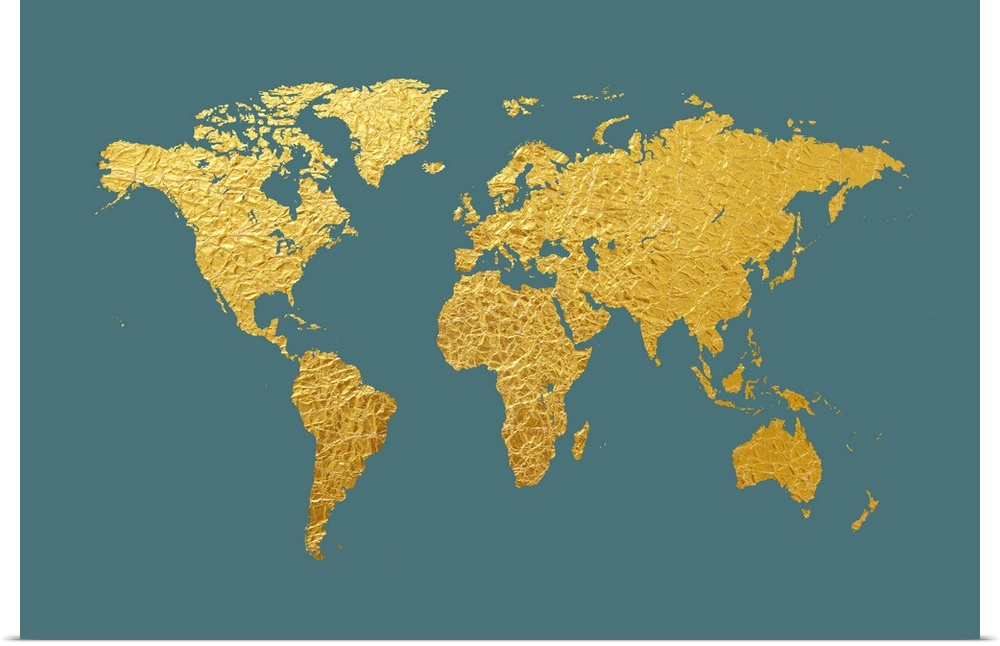 World Map appearing to be made from gold foil.