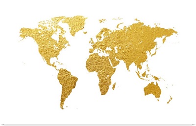 World Map in Gold Foil, White