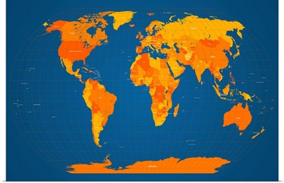 World Map in Orange and Blue