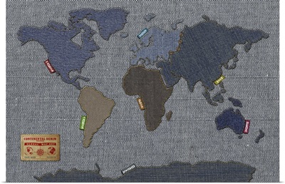 World Map in the style of denim fabric