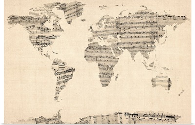 World Map made up of Sheet Music