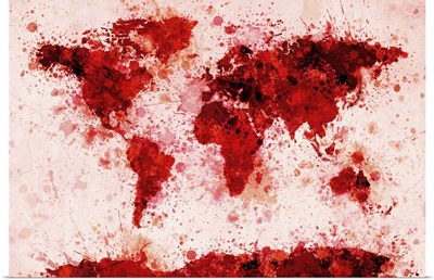 World Map Paint Splashes Red