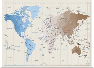 World Map showing timezones