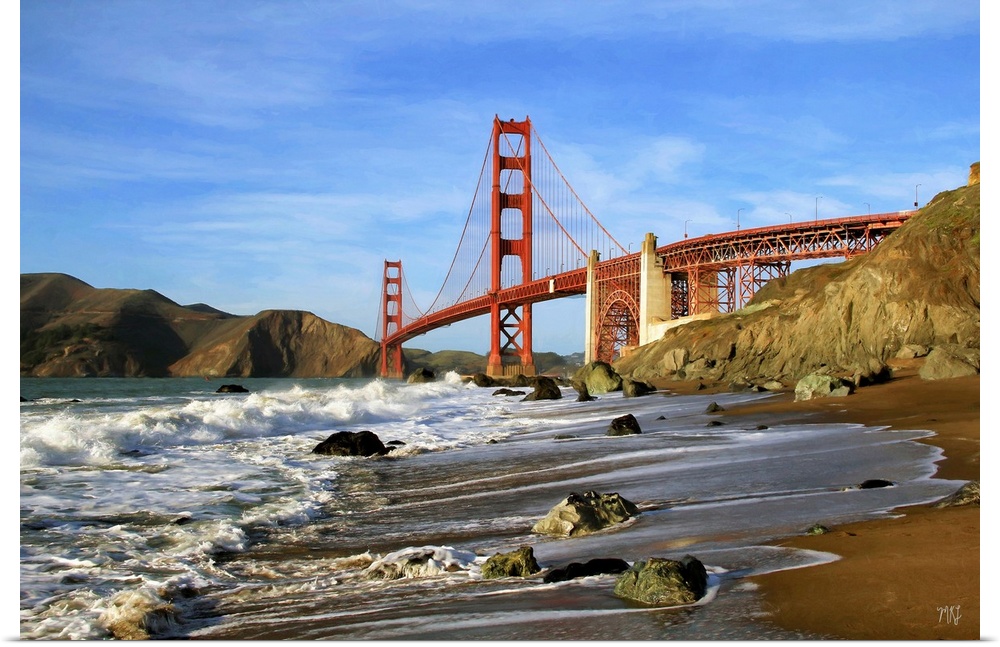 A walk toward the Golden Gate Bridge on Marshall Beach, part of the San Francisco coastline. Across the bridge are the Mar...
