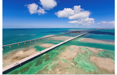 Aerial view of the Seven Mile Bridge near Marathon Island in the Florida Keys