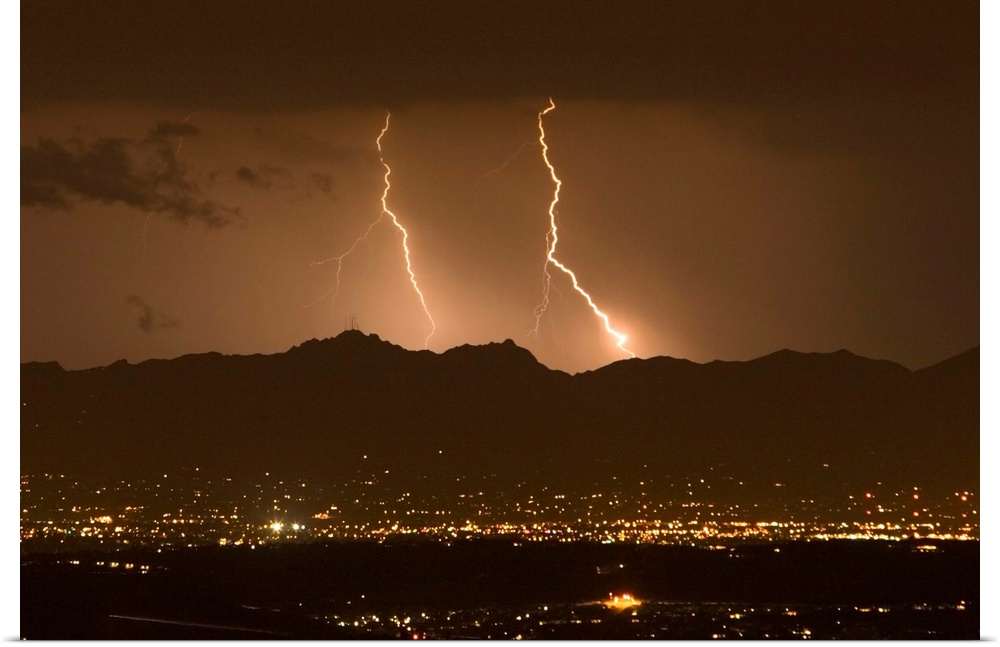 Lightning bolt strikes out of a typical monsoonal lightning storm.