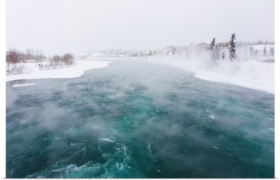 Steam rising from the Yukon River in subzero temperatures