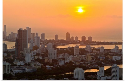 Sunset over the city of Cartagena, Colombia