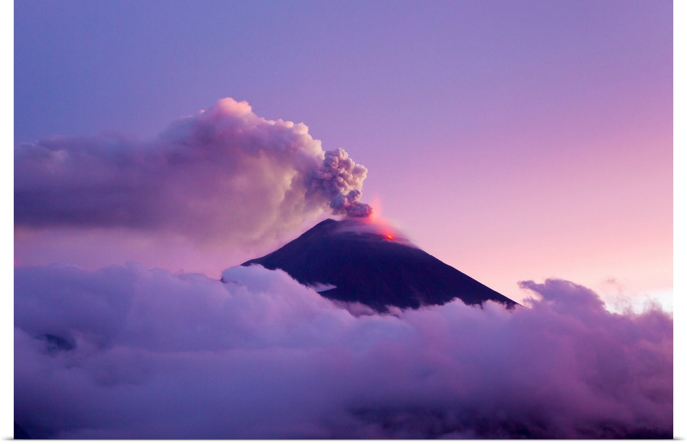 The Tungurahua volcano erupting at twilight.