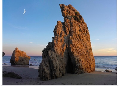 Crescent moon over El Matador Beach, Malibu, California