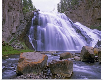 Gibbon Falls cascading into river, Yellowstone National Park, Wyoming