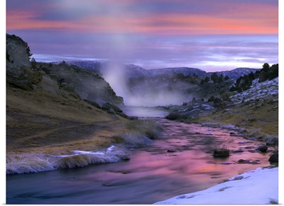 Hot Creek at sunset, natural hot spring in Mammoth Lakes region