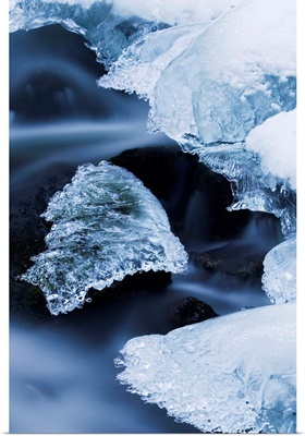 Ice patches in stream, Bavarian Forest, Germany