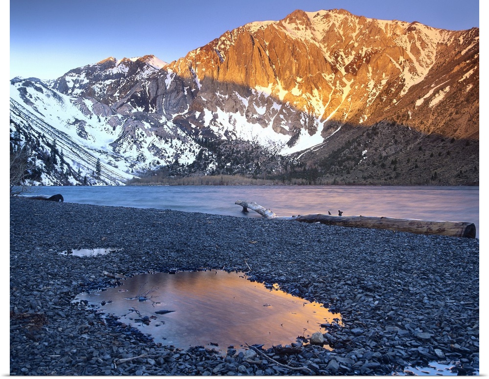 Laurel Mountain dusted with snow overlooking Convict Lake, Sierra Nevada, California