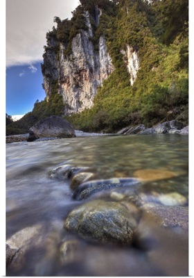 Limestone cliffs and Fox river, Paparoa National Park, New Zealand