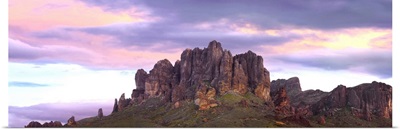 Panoramic view of the Superstition Mountains at sunset, Arizona