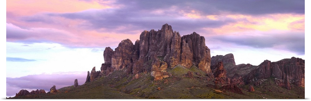 Panoramic view of the Superstition Mountains at sunset, Arizona