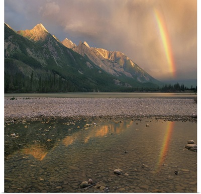 Rainbow over Athabasca River, Colin Range, Jasper National Park, Alberta, Canada