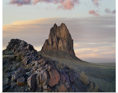 Ship Rock At Sunset, Remnant Basalt Core Of Extinct Volcano, New Mexico