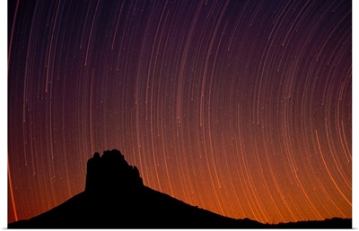 Startrails over Shiprock in the four corners region of the Southwest, New Mexico