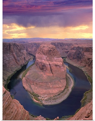 Storm clouds over the Colorado River at Horseshoe Bend near Page, Arizona