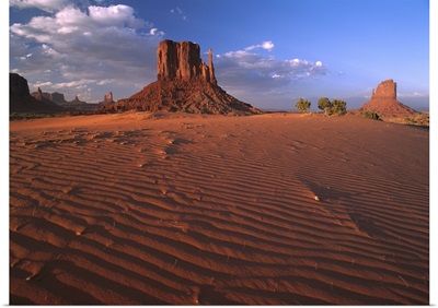 The Mittens surrounded by rippled sand, Monument Valley Navajo Tribal Park, Arizona