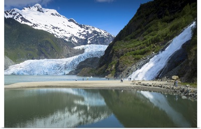 Tourists at Nugget Falls, Mendenhall Glacier, Auke Bay, Juneau, Alaska