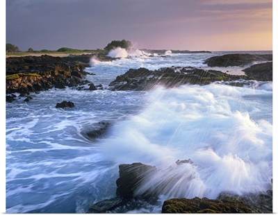 Waves crashing on rocky shore, Wawaloli Beach, Big Island, Hawaii