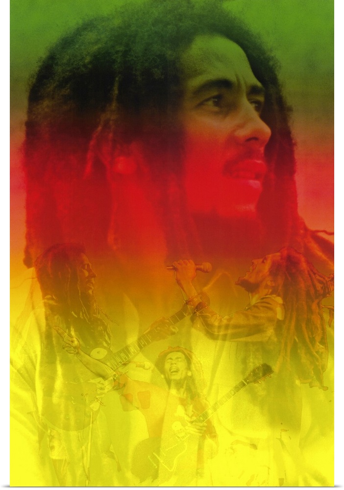 Ombre photograph of picture collage celebrating Jamaican reggae singer-songwriter and guitarist.
