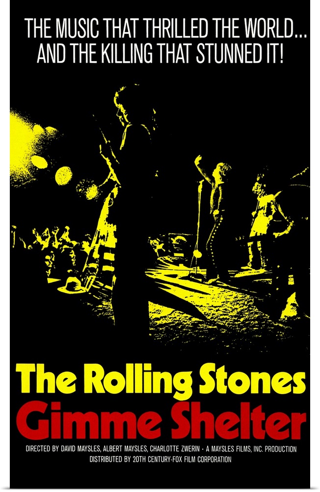 Vintage poster advertising The Rolling Stones "Gimme Shelter" tour with silhouetted picture of the band on stage.