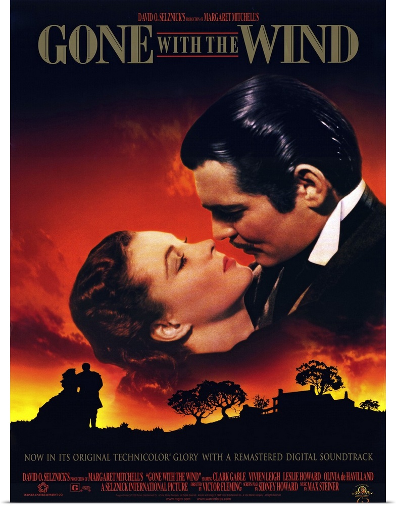 Poster advertising iconic 1939 American epic historical romance film adapted from Margaret Mitchell's novel.  The film sta...