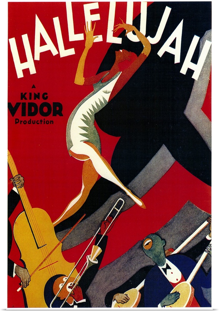 Movie poster artwork with several people at the bottom of the print playing instruments and a woman dancing above them. "H...