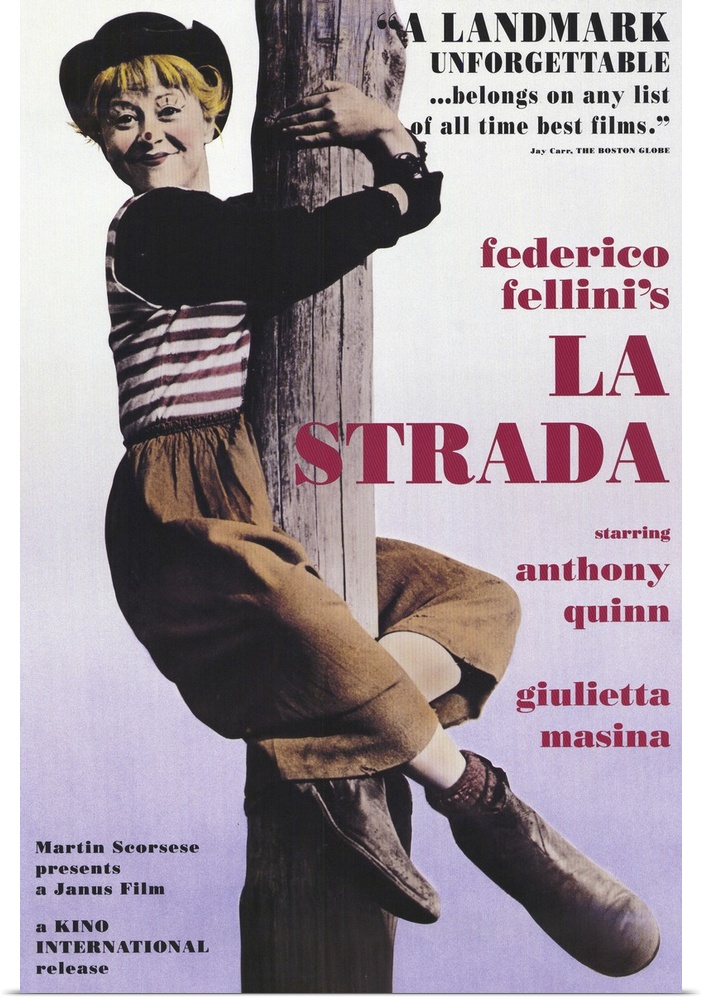 Simple-minded girl, played by Fellini's wife, Masina, is sold to a brutal, coarse circus strong-man and she falls in love ...