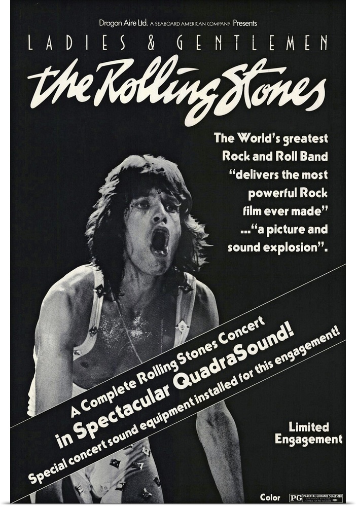 Vintage poster of the Rolling Stones movie concert that premiered in 1974. Mick Jagger is the only band member shown on th...