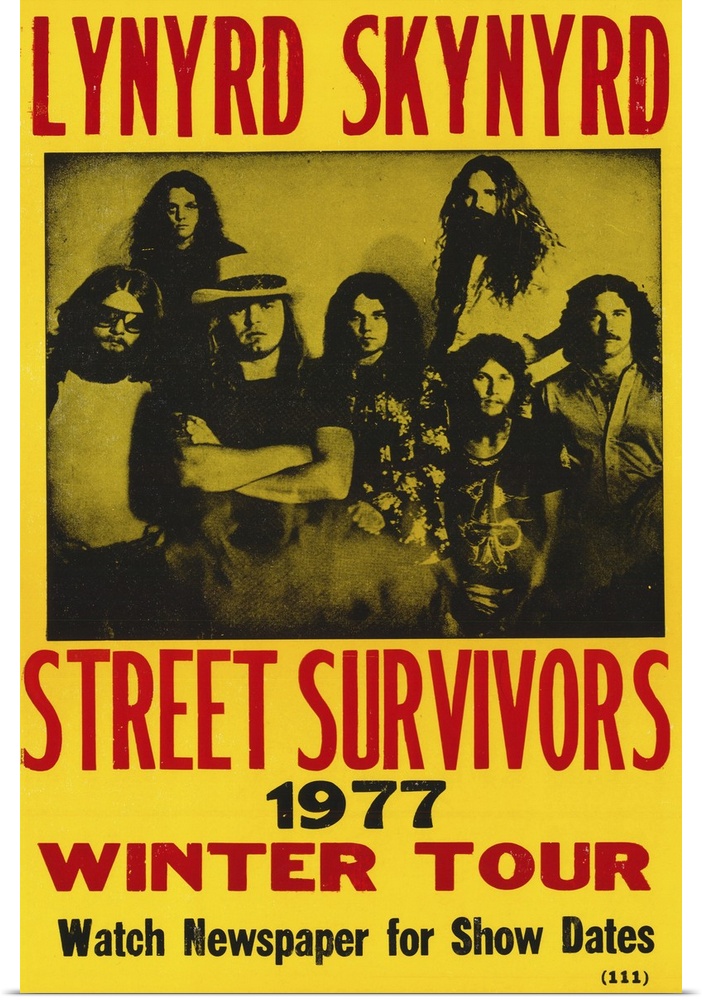 Vintage poster for American rock band's tour "Street Survivors."  The band was popular for promoting southern hard-rock du...